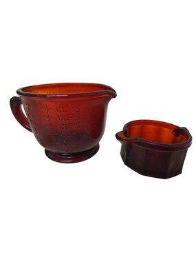 Vintage Ruby Red Amberina Depression Glass Measuring Cup & Creamer